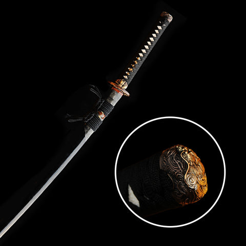 Hand Forged Japanese Samurai Katana Sword 1095 High Carbon Steel Clay Tempered Full Tang Half-Rayskin Saya-COOLKATANA-SL-302-U