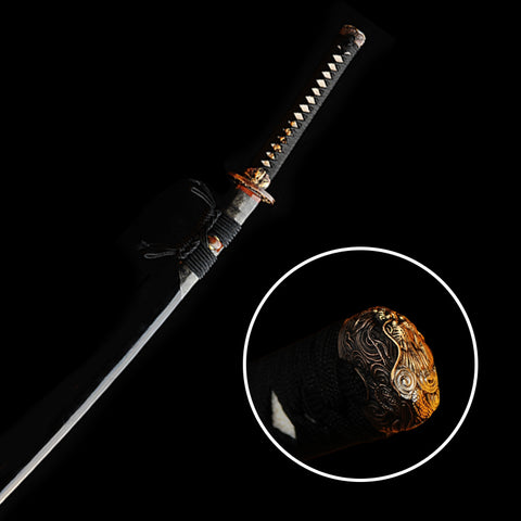 Hand Forged Japanese Samurai Katana Sword 1095 High Carbon Steel Clay Tempered Full Tang Half-Rayskin Saya-COOLKATANA