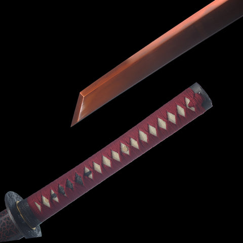Hand Forged Japanese Samurai Katana Sword 1095 High Carbon Steel Clay Tempered Kiriha-Zukuri Red Blade-COOLKATANA-SL-1305-U