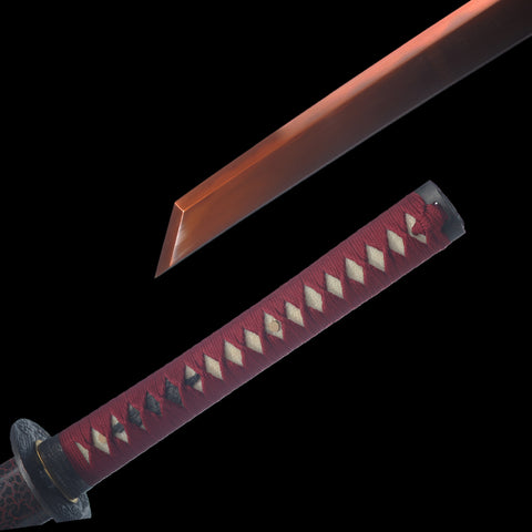 Hand Forged Japanese Samurai Katana Sword 1095 High Carbon Steel Clay Tempered Kiriha-Zukuri Red Blade-COOLKATANA