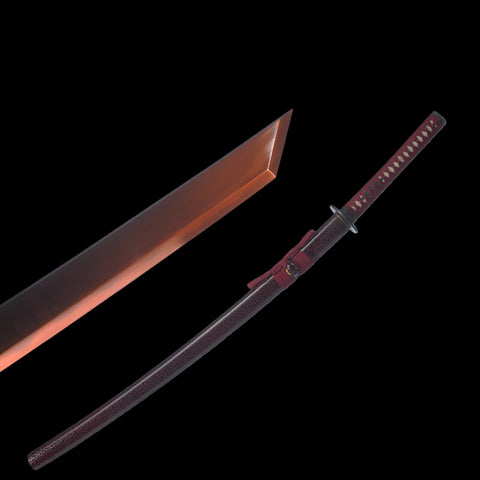 Hand Forged Japanese Samurai Katana Sword 1095 High Carbon Steel Clay Tempered Kiriha-Zukuri Red Blade-COOLKATANA-SL-1305-U