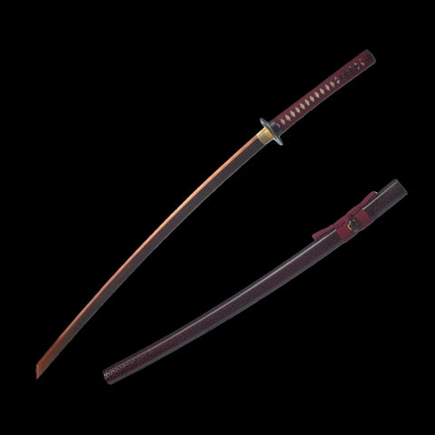 Hand Forged Japanese Samurai Katana Sword 1095 High Carbon Steel Clay Tempered Kiriha-Zukuri Red Blade-COOLKATANA-SL-1305-U