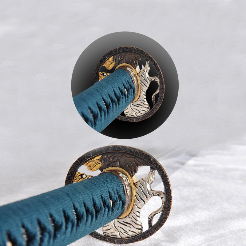 Hand Forged Japanese Samurai Katana Sword 1095 High Carbon Steel Clay Tempered Mirrorlike Blade Tiger Tsuba - COOLKATANA 