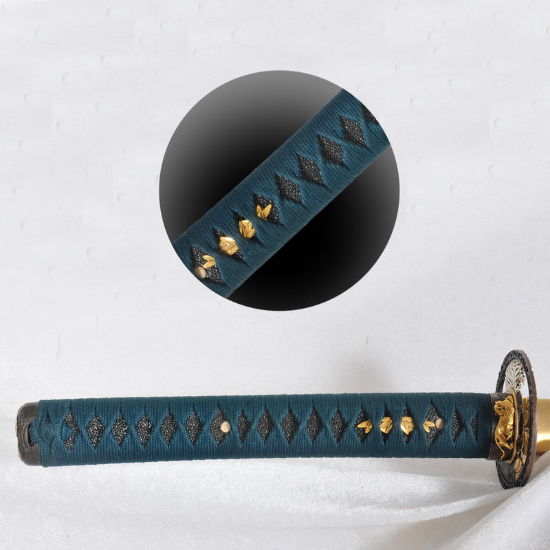 Hand Forged Japanese Samurai Katana Sword 1095 High Carbon Steel Clay Tempered Mirrorlike Blade Tiger Tsuba - COOLKATANA 