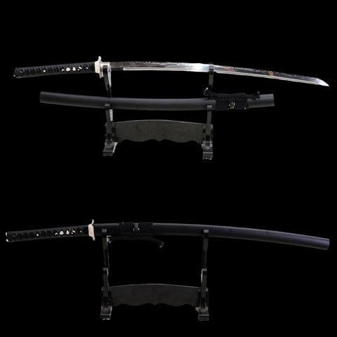 Hand Forged Japanese Samurai Katana Sword 1095 High Carbon Steel Clay Tempered Silver Tsuba Full Tang-COOLKATANA-SL-826-U