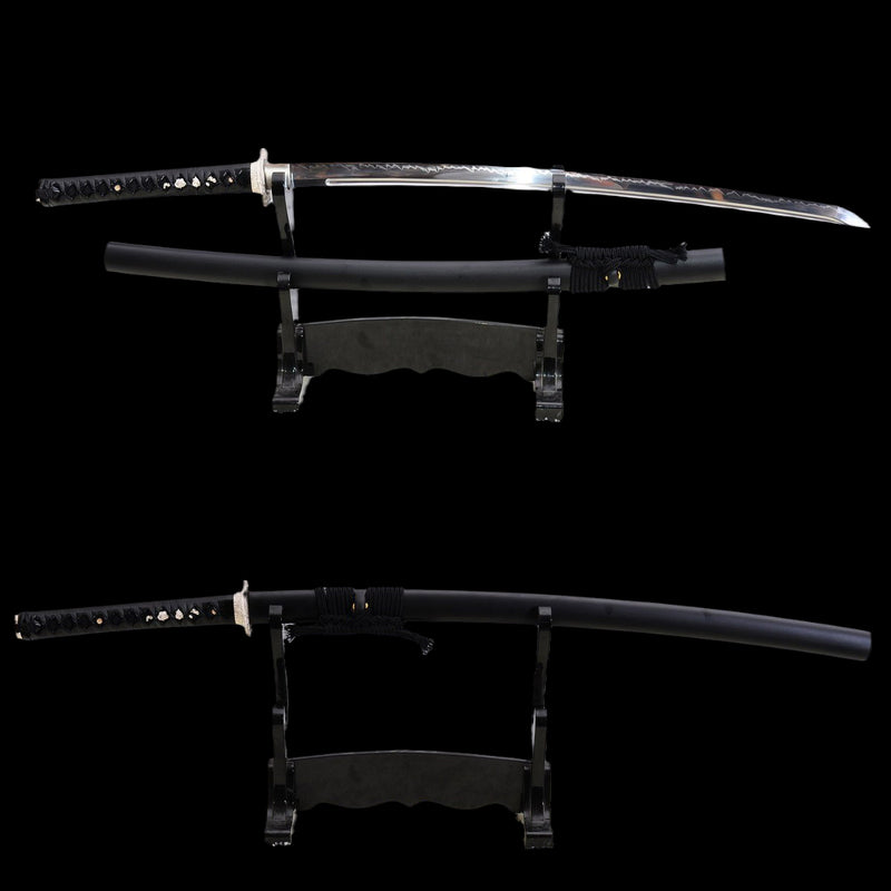 Hand Forged Japanese Samurai Katana Sword 1095 High Carbon Steel Clay Tempered Silver Tsuba Full Tang - COOLKATANA 