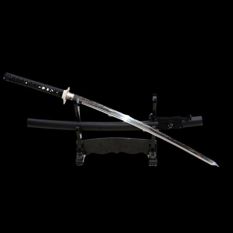 Hand Forged Japanese Samurai Katana Sword 1095 High Carbon Steel Clay Tempered Silver Tsuba Full Tang-COOLKATANA-SL-826-U