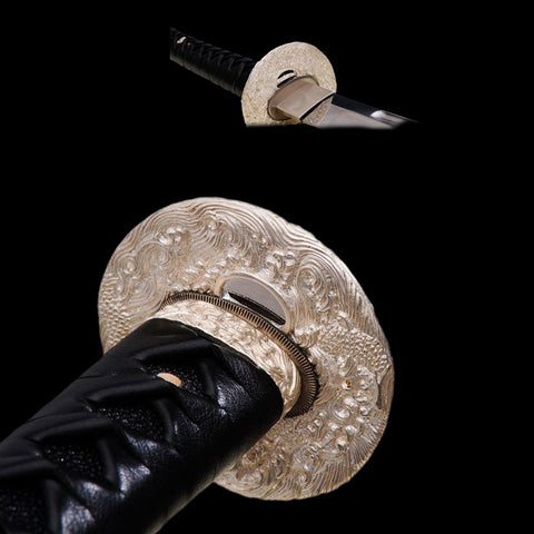Hand Forged Japanese Samurai Katana Sword 1095 High Carbon Steel Clay Tempered Silver Tsuba Full Tang-COOLKATANA-SL-826-U