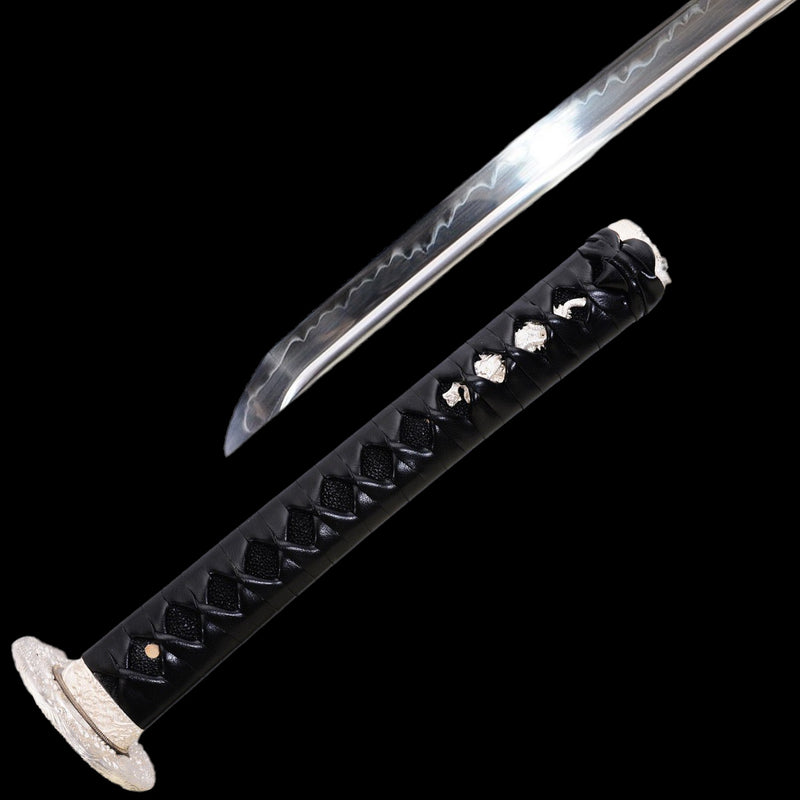 Hand Forged Japanese Samurai Katana Sword 1095 High Carbon Steel Clay Tempered Silver Tsuba Full Tang - COOLKATANA 