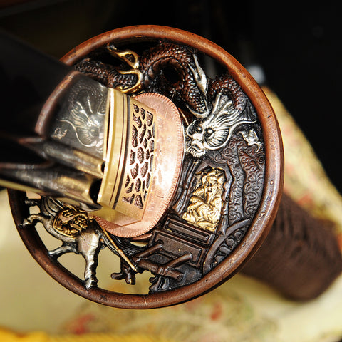 Hand Forged Japanese Samurai Katana Sword 1095 High Carbon Steel Copper Dragon Tsuba Sharp-COOLKATANA-SL-358-U