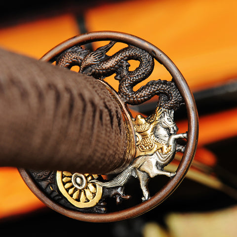 Hand Forged Japanese Samurai Katana Sword 1095 High Carbon Steel Copper Dragon Tsuba Sharp-COOLKATANA-SL-358-U