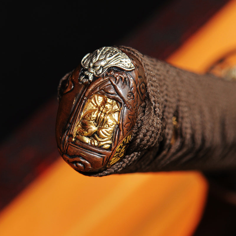 Hand Forged Japanese Samurai Katana Sword 1095 High Carbon Steel Copper Dragon Tsuba Sharp - COOLKATANA 