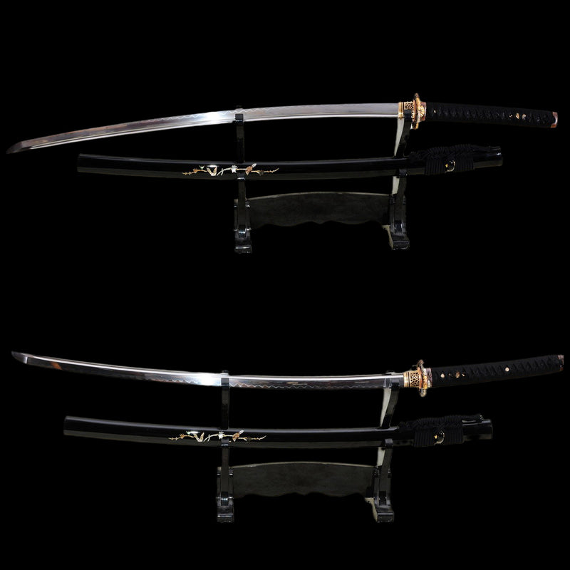 Hand Forged Japanese Samurai Katana Sword 1095 Steel Clay Tempered Blade Copper Tsuba Shell Saya - COOLKATANA 