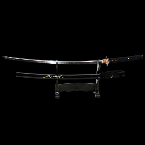Hand Forged Japanese Samurai Katana Sword 1095 Steel Clay Tempered Blade Copper Tsuba Shell Saya-COOLKATANA-SL-854-U