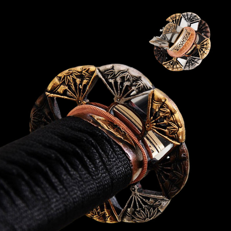 Hand Forged Japanese Samurai Katana Sword 1095 Steel Clay Tempered Blade Copper Tsuba Shell Saya - COOLKATANA 