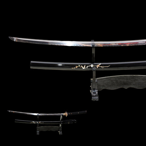 Hand Forged Japanese Samurai Katana Sword 1095 Steel Clay Tempered Blade Copper Tsuba Shell Saya-COOLKATANA-SL-854-U