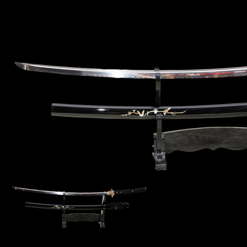 Hand Forged Japanese Samurai Katana Sword 1095 Steel Clay Tempered Blade Copper Tsuba Shell Saya-COOLKATANA
