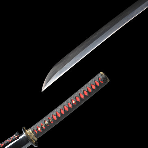 Hand Forged Japanese Samurai Katana Sword 1095 Steel Clay Tempered Double Hamon Kanmuri-Otoshi Zukuri-COOLKATANA-SL-1213-U