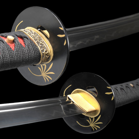 Hand Forged Japanese Samurai Katana Sword 1095 Steel Clay Tempered Double Hamon Kanmuri-Otoshi Zukuri-COOLKATANA-SL-1213-U