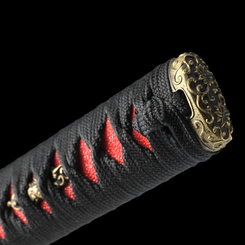 Hand Forged Japanese Samurai Katana Sword 1095 Steel Clay Tempered Double Hamon Kanmuri-Otoshi Zukuri-COOLKATANA-SL-1213-U