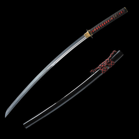 Hand Forged Japanese Samurai Katana Sword 1095 Steel Clay Tempered Double Hamon Kanmuri-Otoshi Zukuri-COOLKATANA