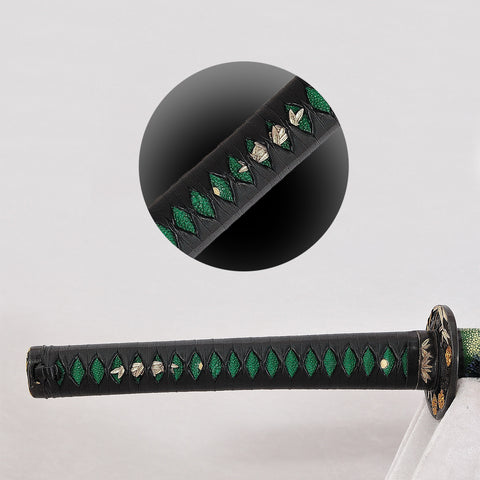 Hand Forged Japanese Samurai Katana Sword 1095 Steel O-Kissaki Clay Tempered Rayskin Saya Bamboo Tsuba-COOLKATANA-SL-1351-U