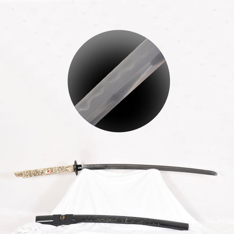Hand Forged Japanese Samurai Katana Sword 1095 Steel+Folded Steel Clay Tempered Bone Tsuka Handle Dragon Saya-COOLKATANA-SL-1227-U
