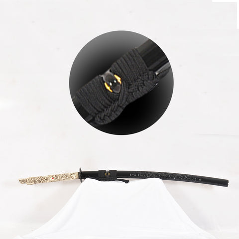 Hand Forged Japanese Samurai Katana Sword 1095 Steel+Folded Steel Clay Tempered Bone Tsuka Handle Dragon Saya-COOLKATANA-SL-1227-U