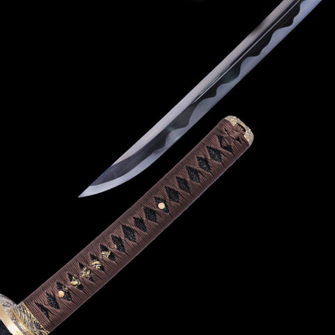 Hand Forged Japanese Samurai Katana Sword 9260 Spring Steel Brass Tsuba Unokubi-Zukuri Blade-COOLKATANA