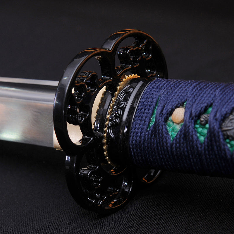 Hand Forged Japanese Samurai Katana Sword Damascus Folded Steel Blade Alloy Tsuba - COOLKATANA 