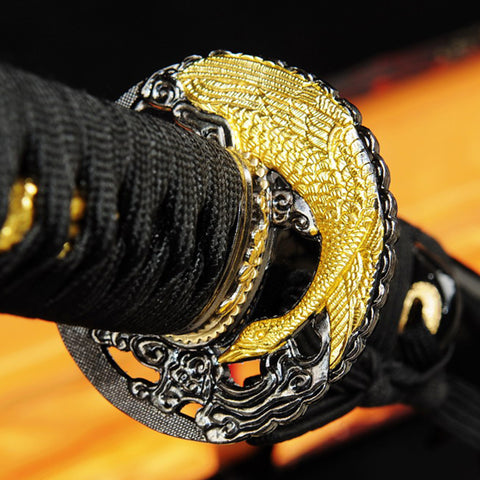 Hand Forged Japanese Samurai Katana Sword Damascus Folded Steel Blade Alloy Tsuba Genuine Rayskin-COOLKATANA-SL-359-U