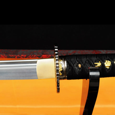 Hand Forged Japanese Samurai Katana Sword Damascus Folded Steel Blade Alloy Tsuba Genuine Rayskin-COOLKATANA