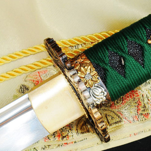 Hand Forged Japanese Samurai Katana Sword Damascus Folded Steel Blade Copper Tsuba-COOLKATANA