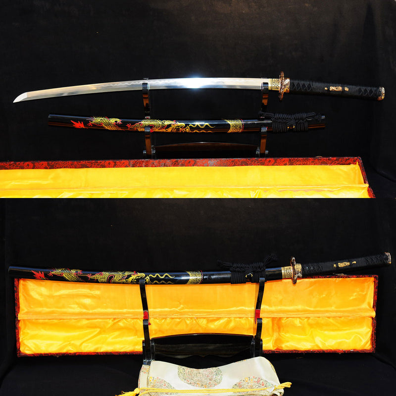 Hand Forged Japanese Samurai Katana Sword Dragon Sword Honsanmai Clay Tempered Hand-Drawn Saya - COOLKATANA 