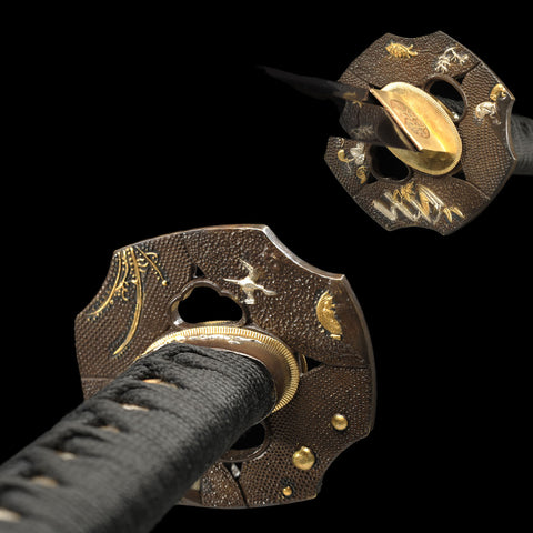 Hand Forged Japanese Samurai Katana Sword Folded Steel Blue Blade Copper Tsuba Full Tang-COOLKATANA-SL-1224-U
