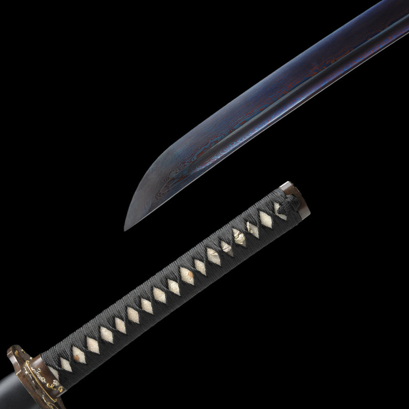 Hand Forged Japanese Samurai Katana Sword Folded Steel Blue Blade Copper Tsuba Full Tang - COOLKATANA 