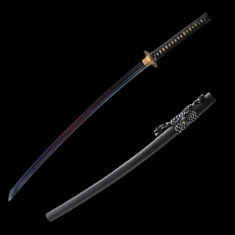Hand Forged Japanese Samurai Katana Sword Folded Steel Blue Blade Copper Tsuba Full Tang - COOLKATANA 