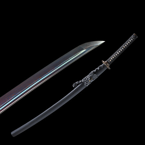 Hand Forged Japanese Samurai Katana Sword Folded Steel Blue Blade Copper Tsuba Full Tang-COOLKATANA
