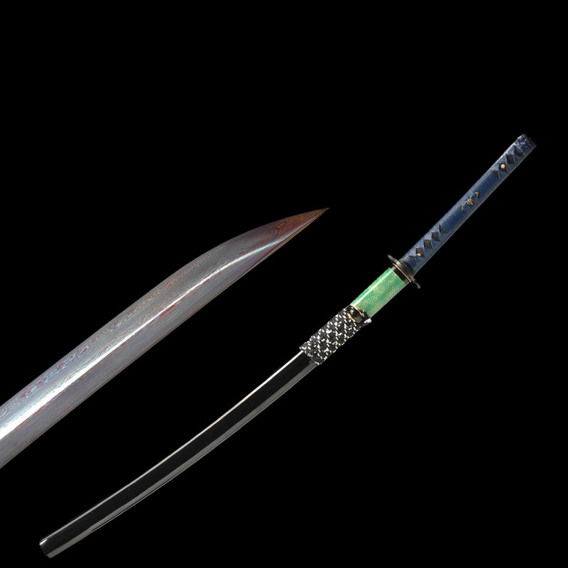 Hand Forged Japanese Samurai Katana Sword Folded Steel Blue Blade UNOKUBI-ZUKURI - COOLKATANA 