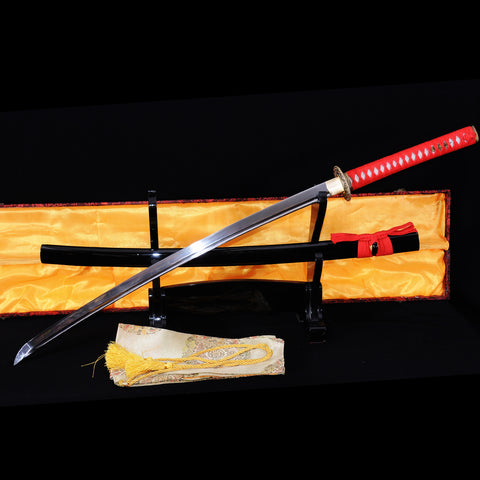 Hand Forged Japanese Samurai Katana Sword Folded Steel Brass Tsuba Full Tang-COOLKATANA
