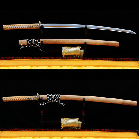 Hand Forged Japanese Samurai Katana Sword Folded Steel Eagle Tsuba FullTang White Wood Saya-COOLKATANA-SL-219-U