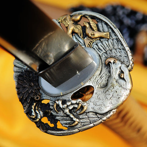 Hand Forged Japanese Samurai Katana Sword Folded Steel Eagle Tsuba FullTang White Wood Saya-COOLKATANA-SL-219-U