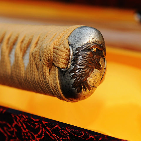 Hand Forged Japanese Samurai Katana Sword Folded Steel Eagle Tsuba FullTang White Wood Saya-COOLKATANA-SL-219-U