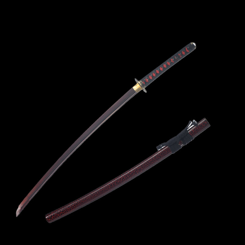 Hand Forged Japanese Samurai Katana Sword Folded Steel Maroon Blade Full Tang - COOLKATANA 