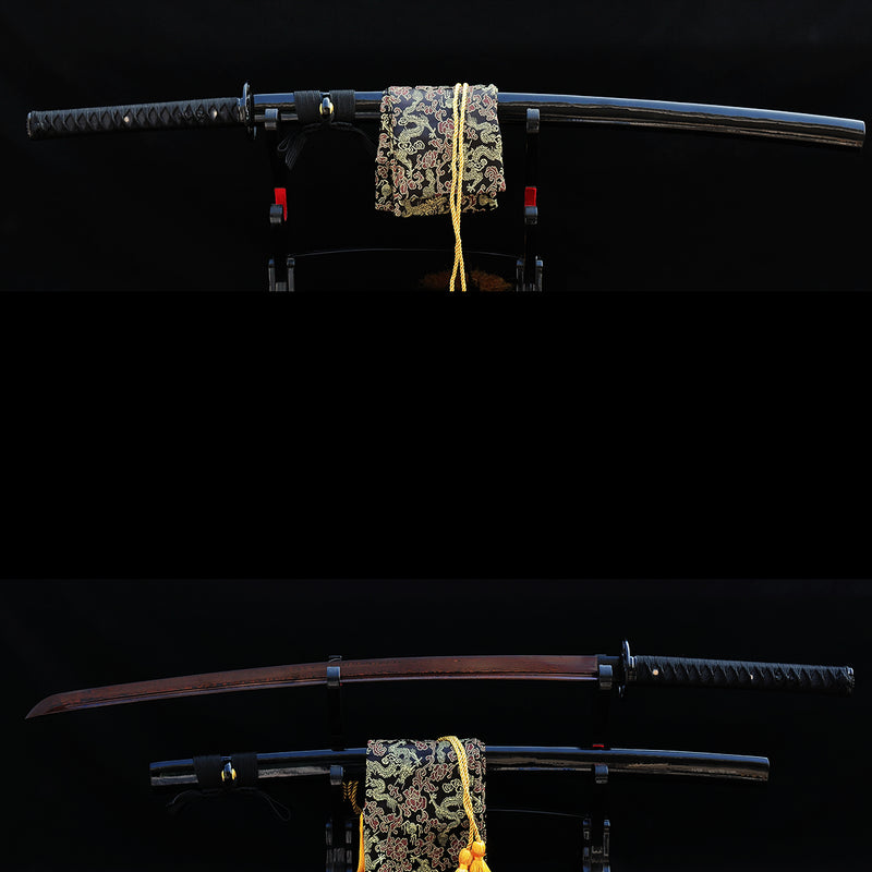Hand Forged Japanese Samurai Katana Sword Folded Steel Reddish Black Blade - COOLKATANA 