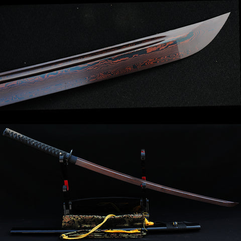 Hand Forged Japanese Samurai Katana Sword Folded Steel Reddish Black Blade-COOLKATANA