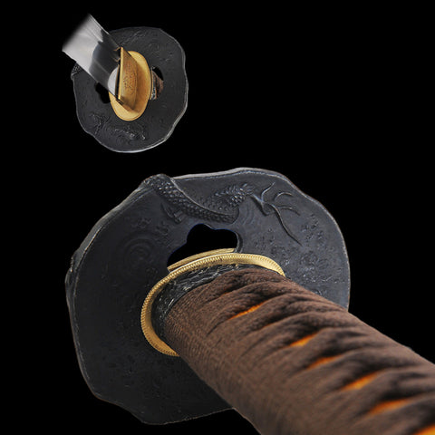 Hand Forged Japanese Samurai Katana Sword Gyaku-Kobuse 1095 Carbon Steel+Folded Steel Clay Tempered-COOLKATANA-SL-1168-U