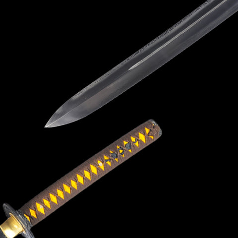Hand Forged Japanese Samurai Katana Sword Gyaku-Kobuse 1095 Carbon Steel+Folded Steel Clay Tempered-COOLKATANA-SL-1168-U