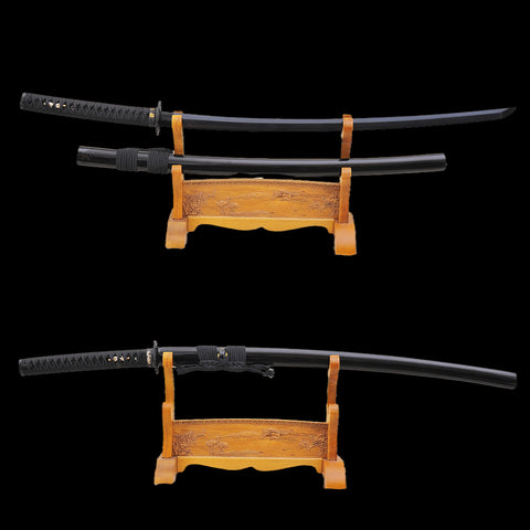 Hand Forged Japanese Samurai Katana Sword Honsanmai Clay Tempered Black Blade Iron Tsuba-COOLKATANA-SL-904-U