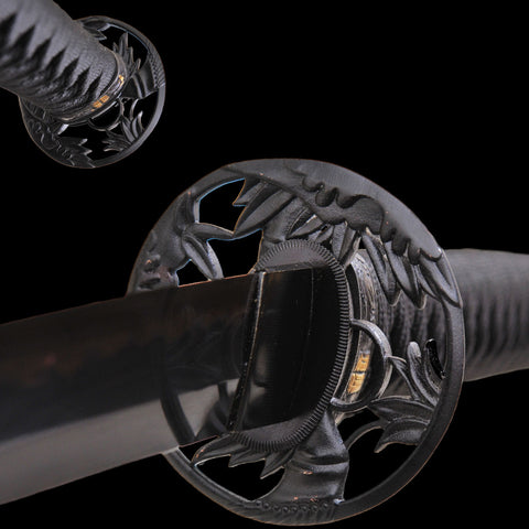 Hand Forged Japanese Samurai Katana Sword Honsanmai Clay Tempered Black Blade Iron Tsuba-COOLKATANA-SL-904-U